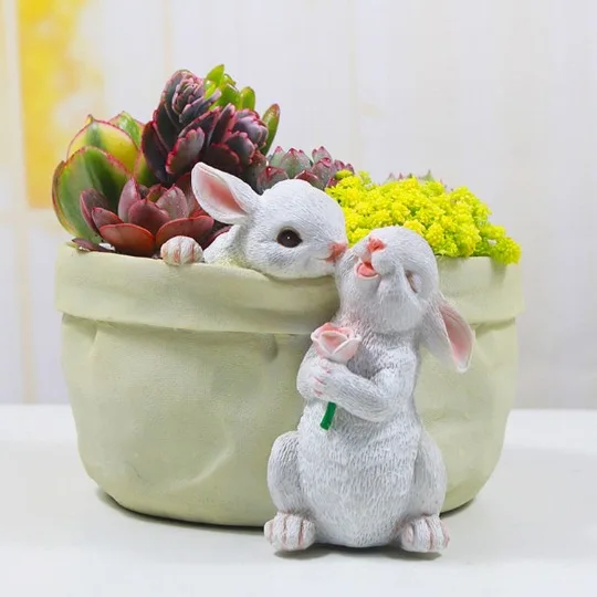 Cute Creative Pocket Rabbit Animal Planter Animal Shape Plant Pots Living Room Decor Bunny Flower Pots Planters