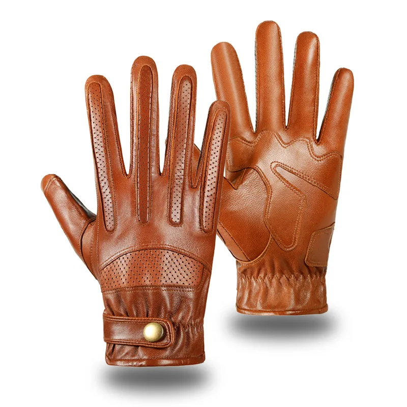 Mens Premium Brown Leather Motor Cycle Bike Motocross Gloves Retro Touchscreen Fingertip Motorcycle Racing Guantes Full Finger .