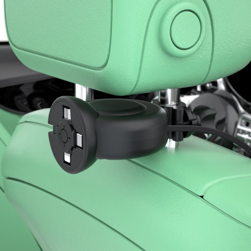 Three-in-one data cable car backrest fixed USB mobile phone charger data cable storage box retractable