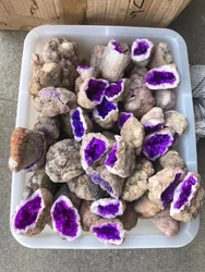 Natural Clear White Crystal Quartz Geode Dyed Small Geode Purple Aura Agate Geode