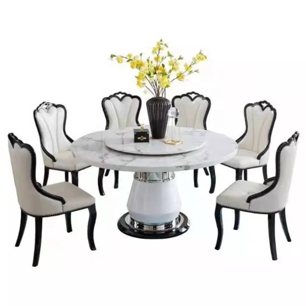 Современный пользовательский мраморный обеденный стол круглый стол с вращающейся семейной обеденной мебелью