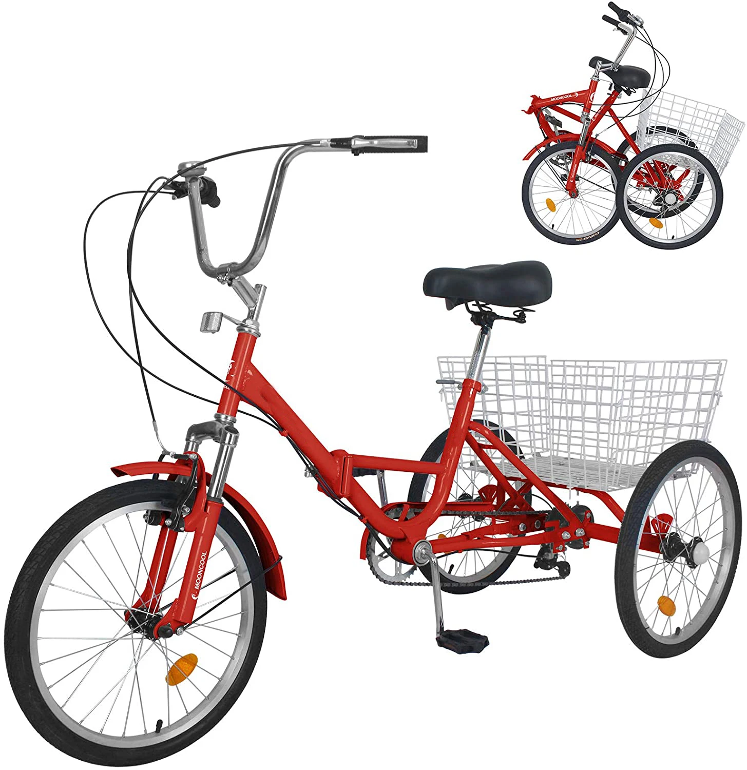 Adult Folding Tricycle 7 Speed 20/24/26 Inch Adult Tricycles 3 Wheel Cargo Bike Cruiser Trike Bike