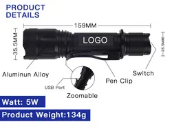 Popular Flexible High Bright Rechargeable Adjustable Zooming Waterproof 18650 EDC LED Torch light Flashlight with Pen clip