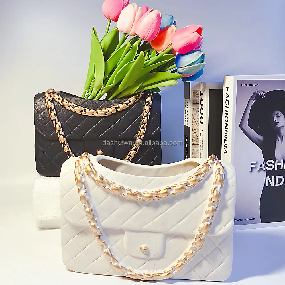 High quality creative ceramic big large flower pot  purse vases Handbag beautiful home decoration for indoor Ceramic bag