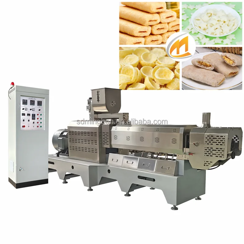 Hot Sales puffed core filled snack food processing line with pillow shape corn pop puff snack making machine 1 - 4 sets