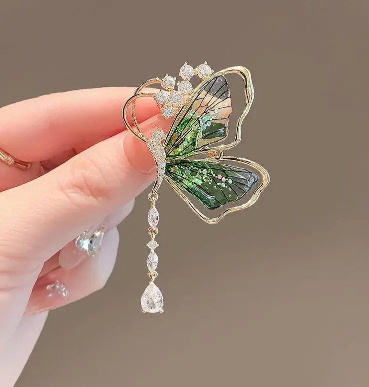 Beautiful Animal Insect Trendy Women Acrylic Pin Dress Accessories Butterfly Tassel Brooch Pin