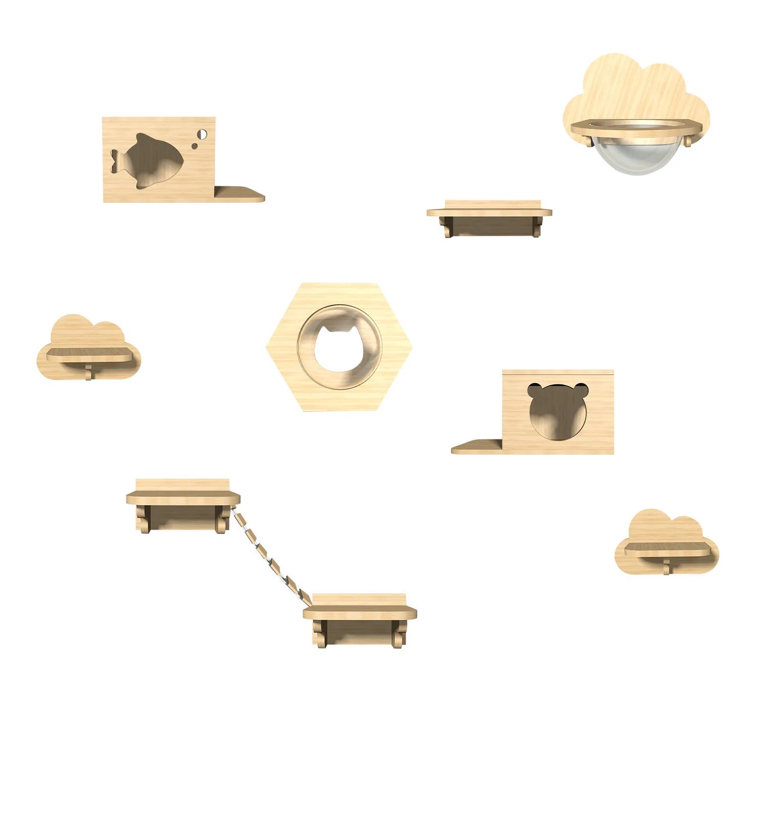 Wholesale Diy Wooden Cat Perch Wall Shelf Pine Wood Cat Climbing Frame Kitten Wall Hanging Scratching Hammock Stair Room