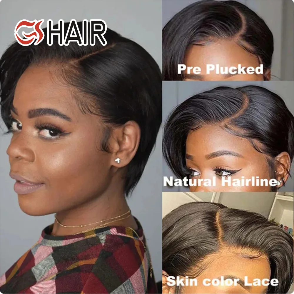 GS Drop Shipping 13x4 Lace Front Pixie Cut Wig Wholesale 100% Brazilian Short Wigs Human Hair Bob Wig For Black Women