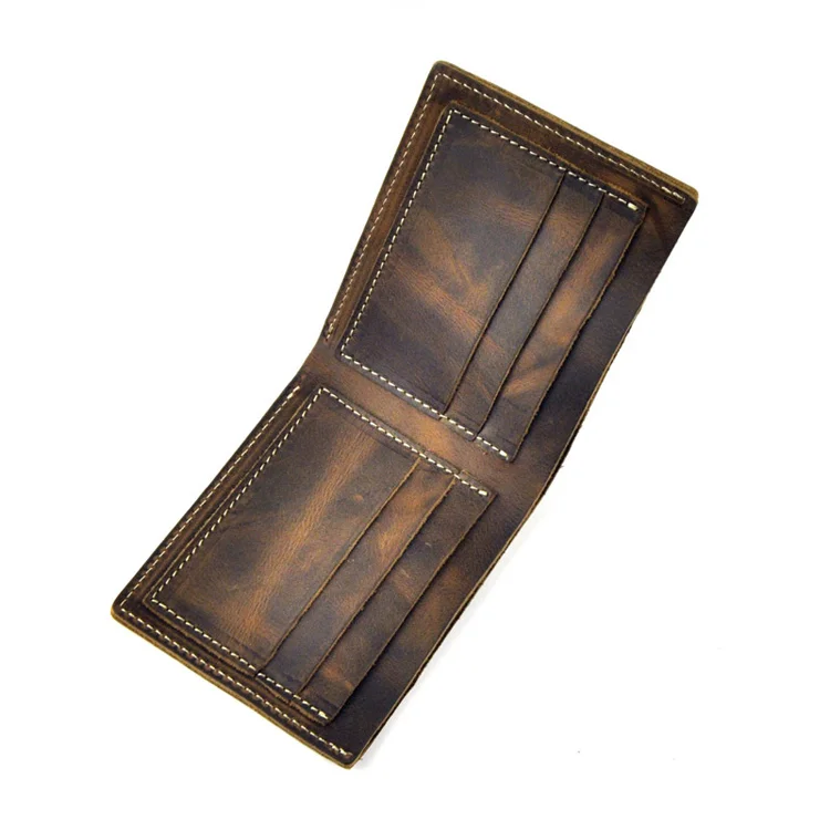 2 Fold Hold Up To 6 Cards Genuine Crazy Horse Leather wallet  Card Holder wallet luxury