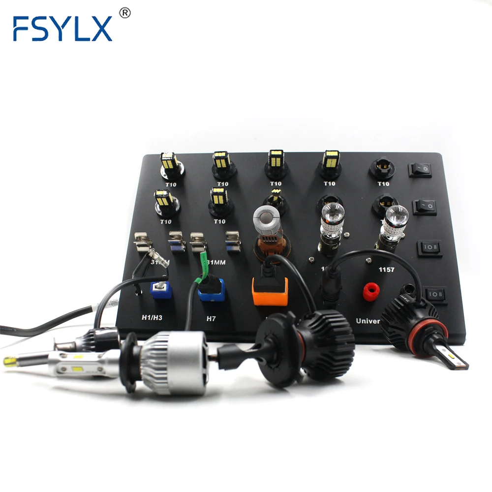 FSYLX 110V 220V 265V 12V Auto Lamp Tester H4 H7 LED Headlight T10 T20 C5W 7443 1156 1157 H1 H8 H9 H11 Car LED Light Test Board