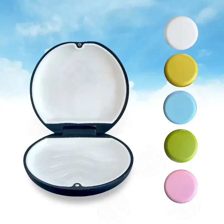 Wholesale Price Custom Color Denture Holder Box Round Retainer case with Round Silicone Pad Dental Aligner Retainer case