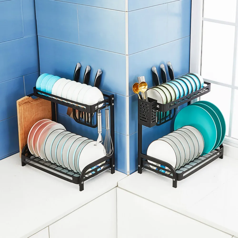 High Quality Customized 2 tier stainless steel upright dish rack over the sink standing kitchen shelf