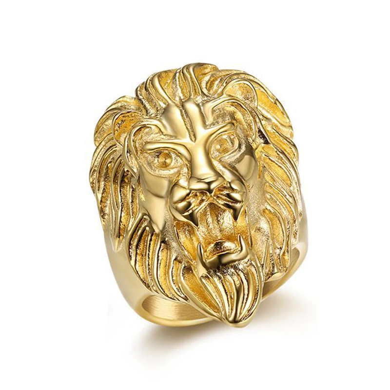 
 Factory wholesale custom anillos hombre 316L stainless steel gold lion ring for men  