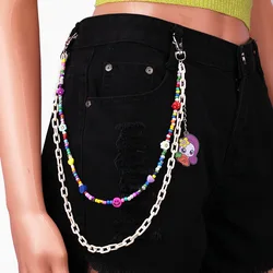 Fashion Colorful Rice Bead Resin Chain Double Layer Pants Chain Cute Cartoon Little Girl Pendant Decoration Trousers Chain