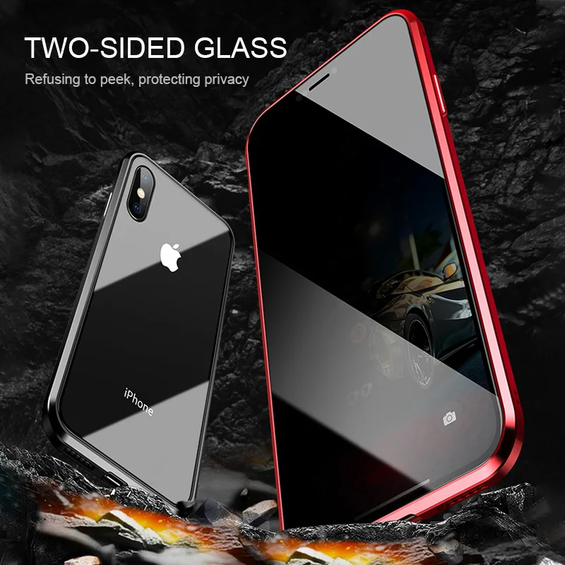 Anti peeping magnetic case tempered glass 360 degree full body privacy magnetic case for iPhone 11 pro max 7 8 plus XS MAX XR X