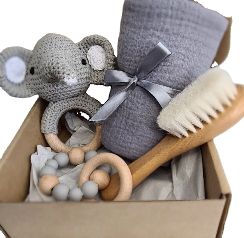 Newborn Baby Wood Silicone Shower amazon hot Gift Set Baby Bathing Teether Gift Toy Set  baby toy set