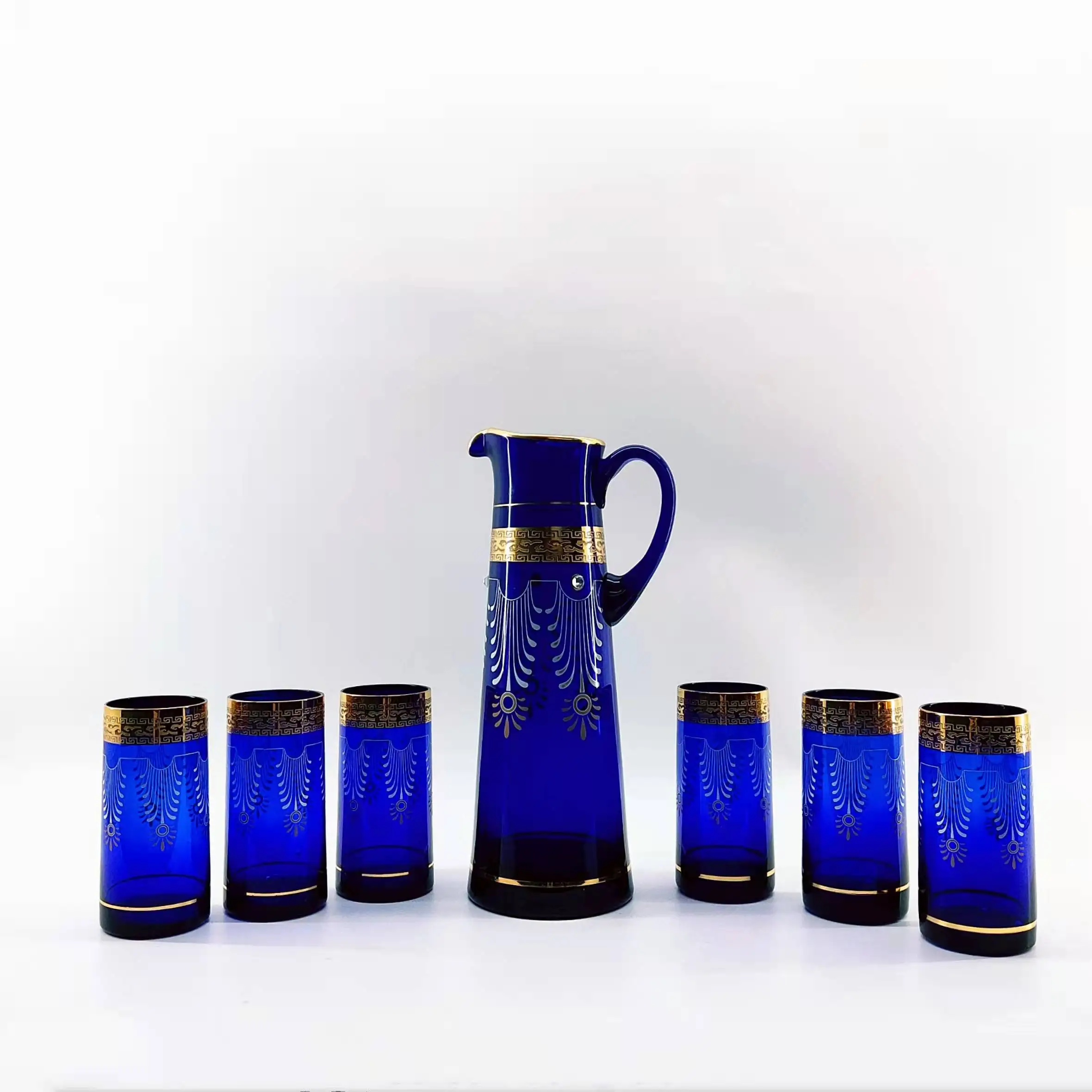 ready to ship water set with 1 jar and 6 cups from handmade water set manufacture with real gold decoration glassware