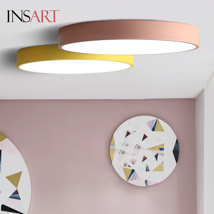  Hot Sale Nordic Simple Style Bedroom Round Shape Iron Acrylic Macaron Led Ceiling