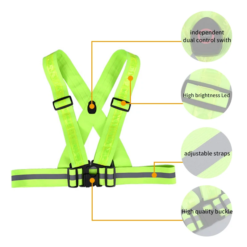 Жилет HCSP Hi Vis светодиодный эластичный регулируемый для ночного бега