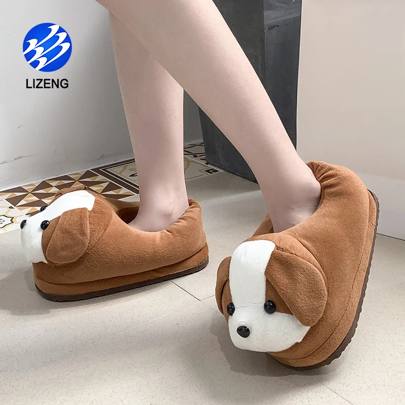 
 Зимние женские тапочки с животными; Милые домашние модные теплые плюшевые тапочки с рисунком собаки для костюмированной вечеринки  