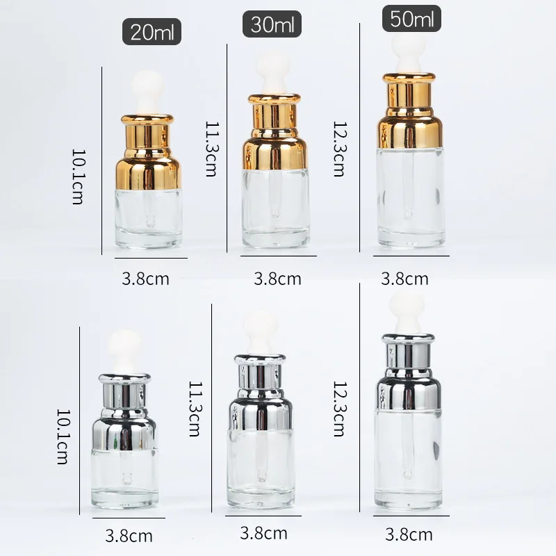 Wholesale 20ml 30ml 50ml Luxury Cosmetic Glass Dropper Bottle With Golden Silver Dropper Lid for Essential Oil Serum
