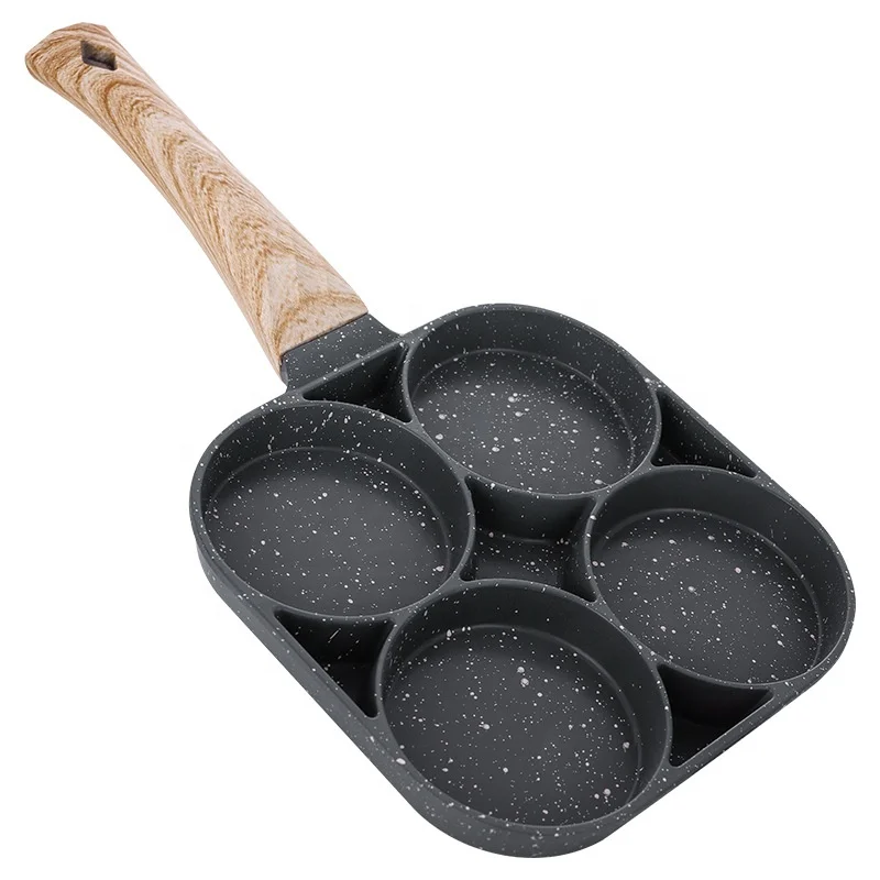 Hot Sale Grill Pan Kitchen 4 Hole Omelet Pan Non Stick Aluminum Frying Pan With Wooden Handle
