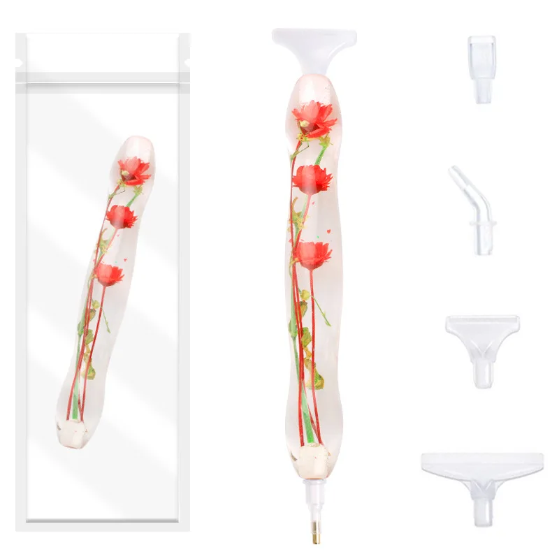 New Design Bionic Flower Resin Point Drill Pen Sets 5D Diamond Painting Pen 6 Heads Nail Art Tools Accessories