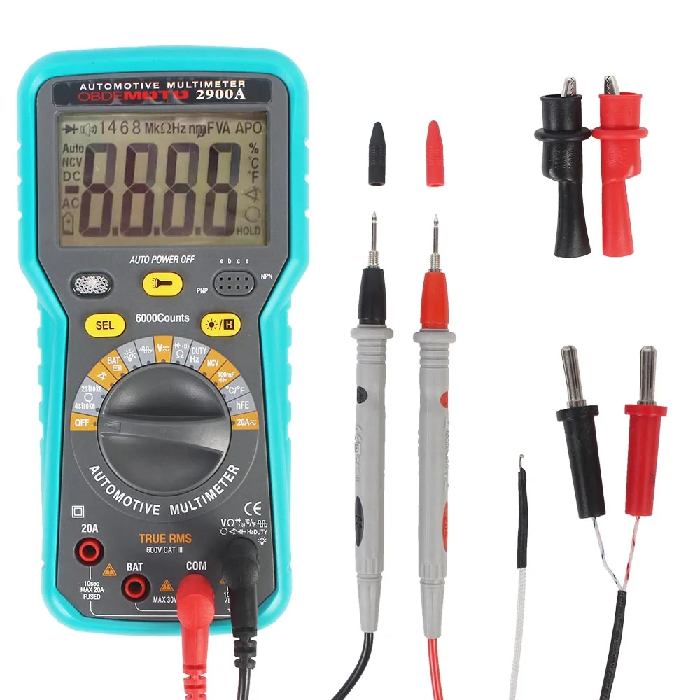 2900A Digital Multimeter 6000 Counts Dwell Angle RPM Meter AC DC Voltage Current Crystal Triode hFE Parameter Automatic Gauge