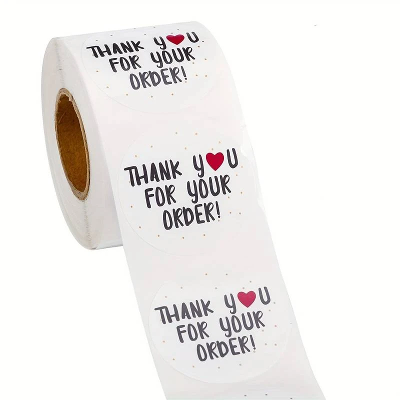 500pcs/Roll Custom Logo Round Thank You For Your Order Sticker Waterproof Vinyl Label Sticker