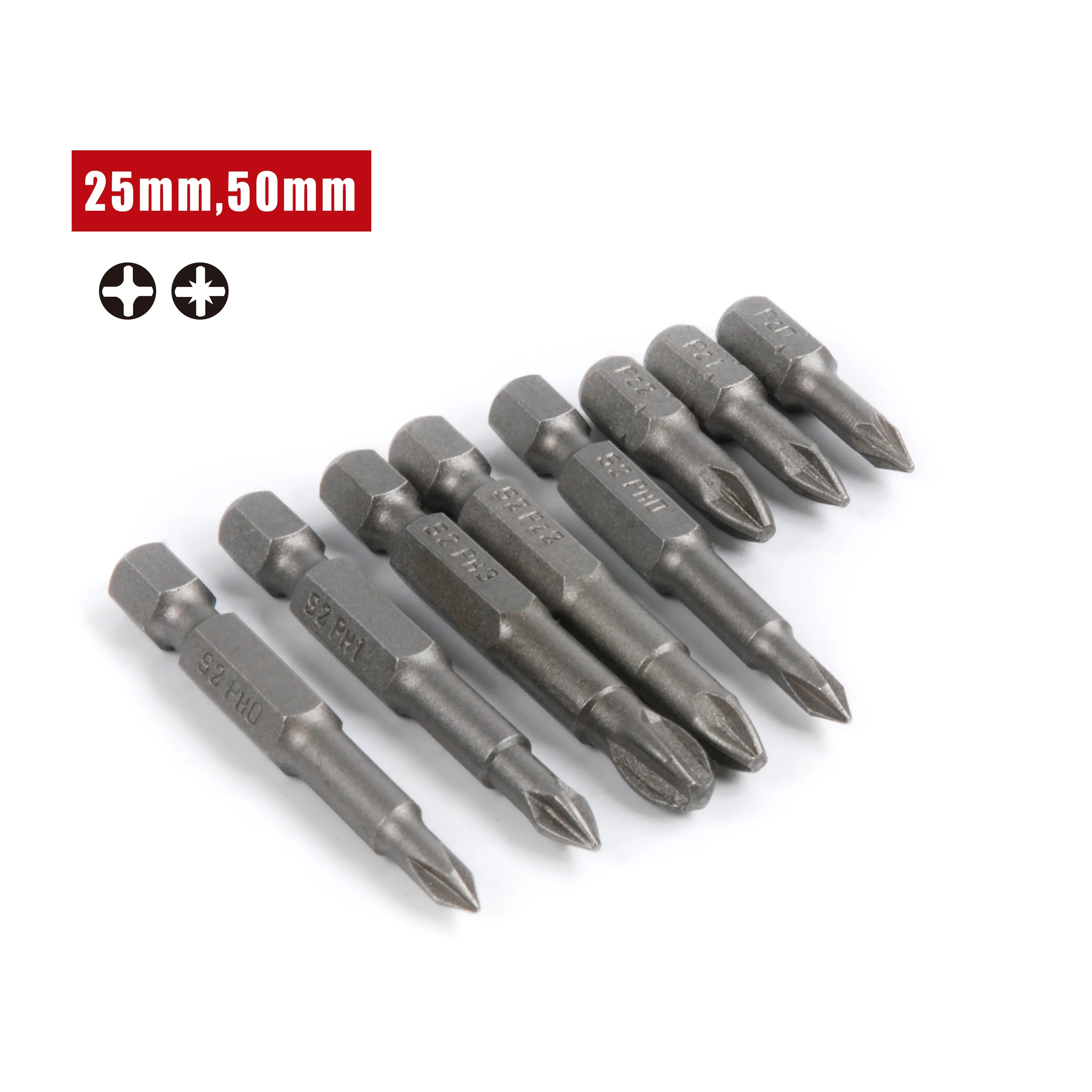 10 Pcs Factory Direct Ready To Ship Hand Tool Set High Quality 25mm/50mm S2 Fit Bit Magnetic PH/PZ Screwdriver Bits Set