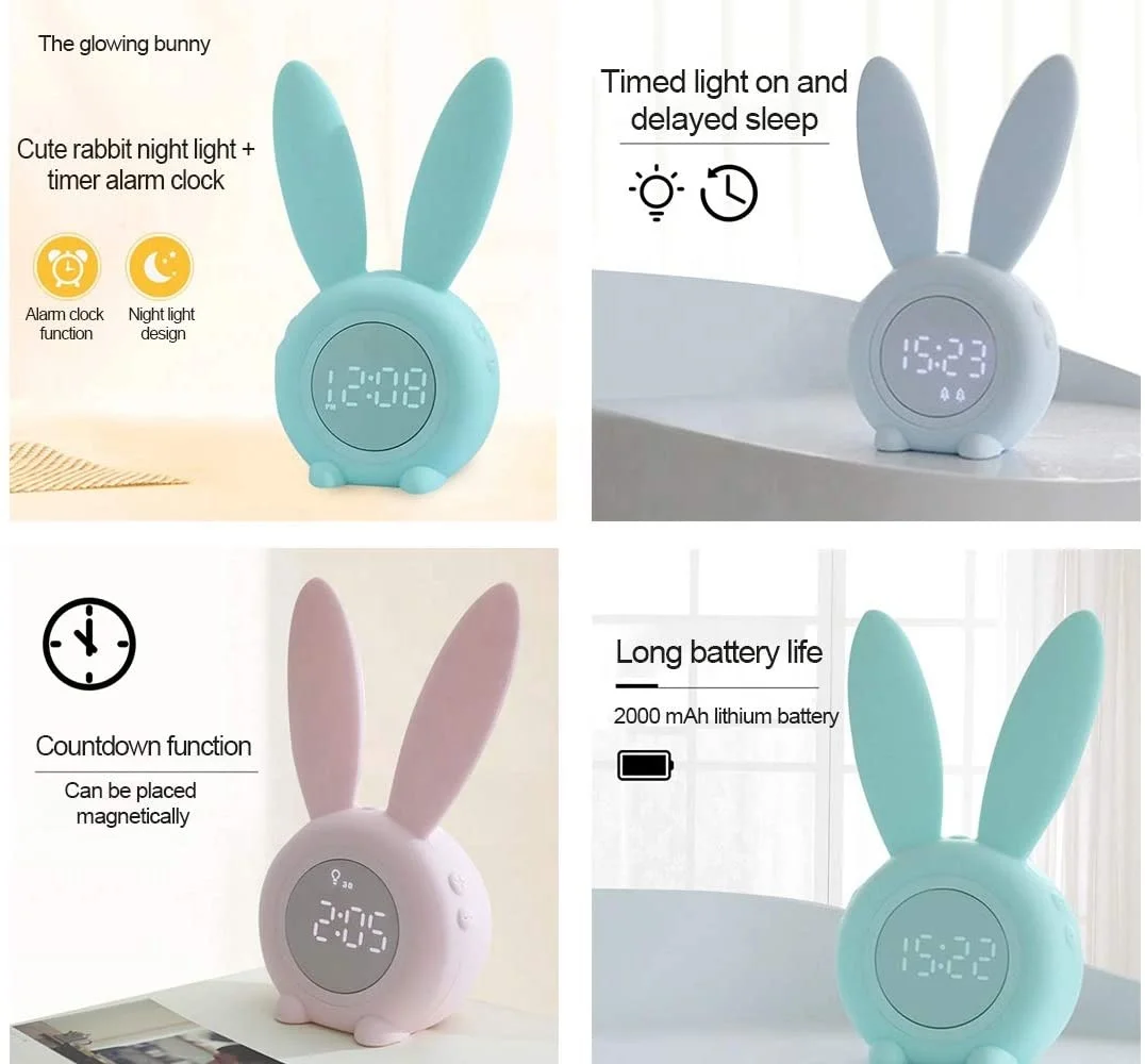 Ready to ShipIn Stock Fast Dispatch New Cute Rabbit Timer Alarm Clock Creative LED Electronic Gift Sound and Light Control Night