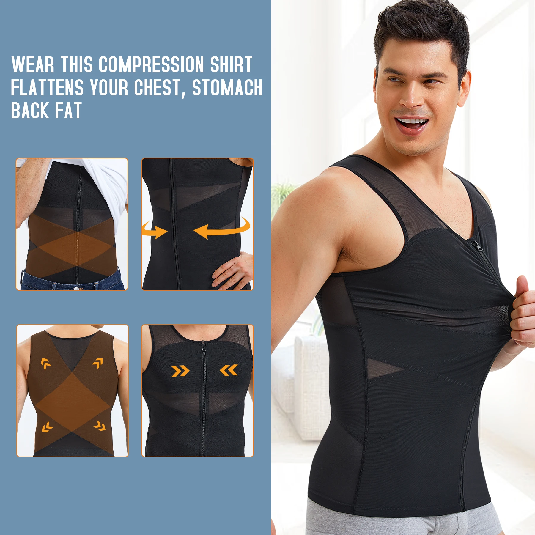 High Quality Gynecomastia Compression Shirts for Men Shapewear Tummy Control Body Shaper Slimming Undershirts