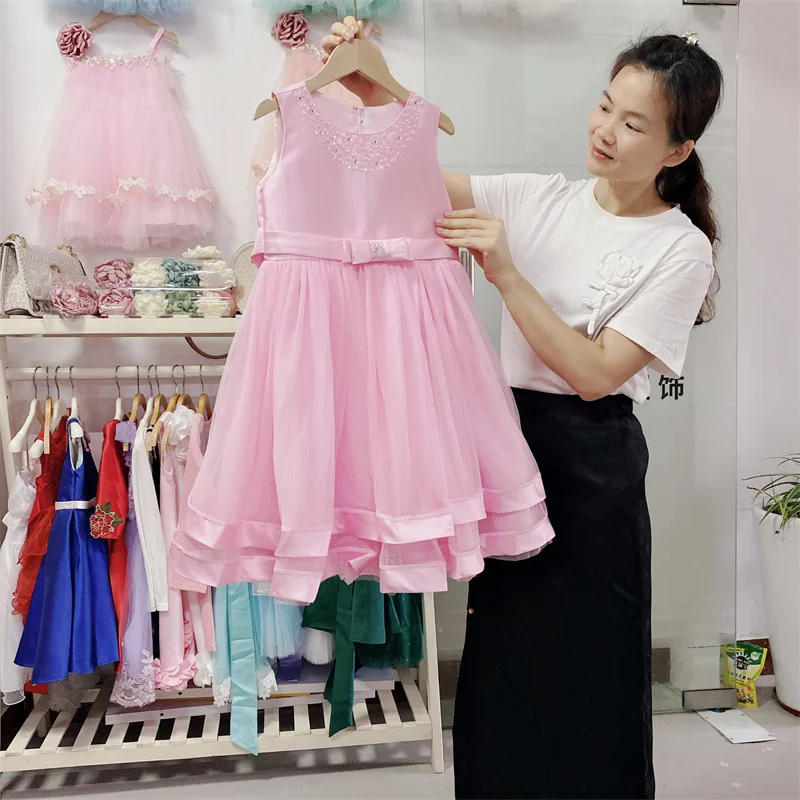 pictures of latest kid long gowns designs little girls dress sleeveless flowering bowknot children dresses