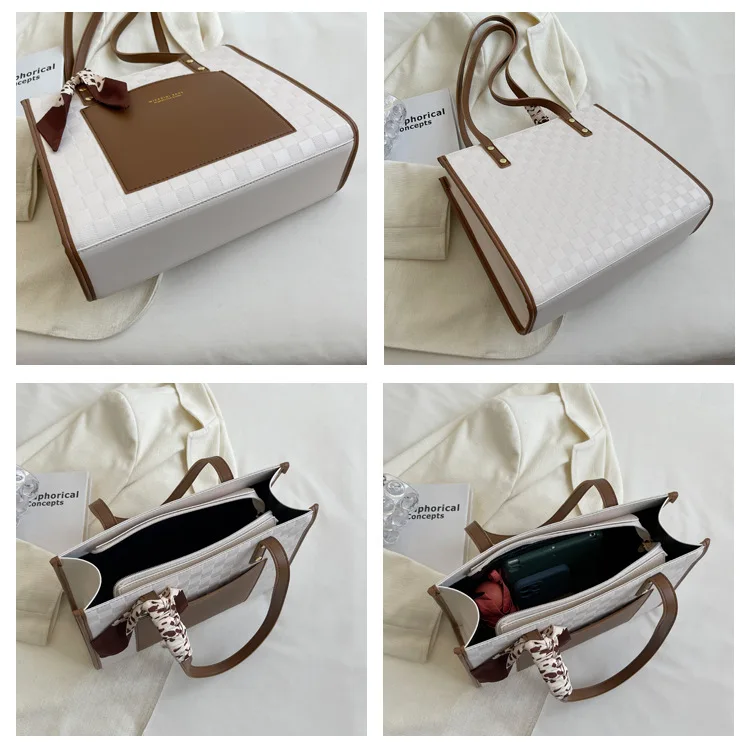 Hot Selling Factory Wholesale Woman Large Capacity Tote Bag with Silk Ribbon  Fashion College Student Book Bag