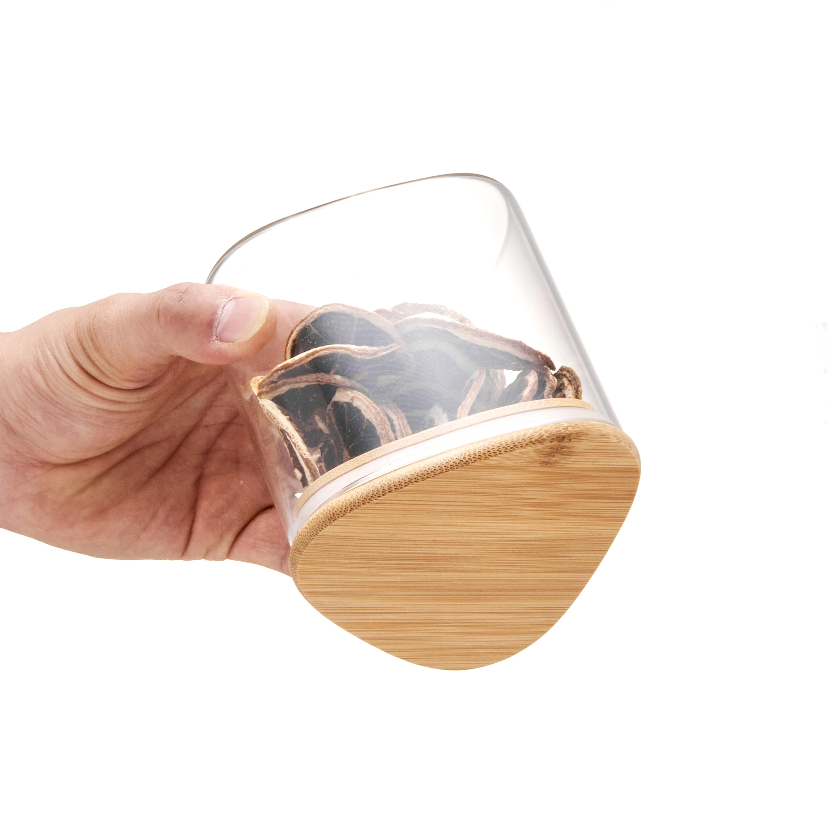 LINUO china  250ml 500ml heat resistant triangle glass jars borosilicate glass jar with bamboo lid