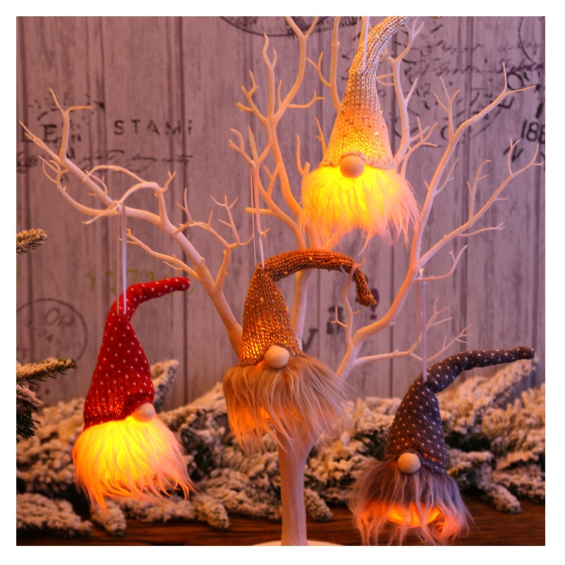 Gnomes Christmas Handmade Glowing Swedish Xmas Plush Gnomes Santa Elf Hanging Home Decorations Holiday Decor with LED Light