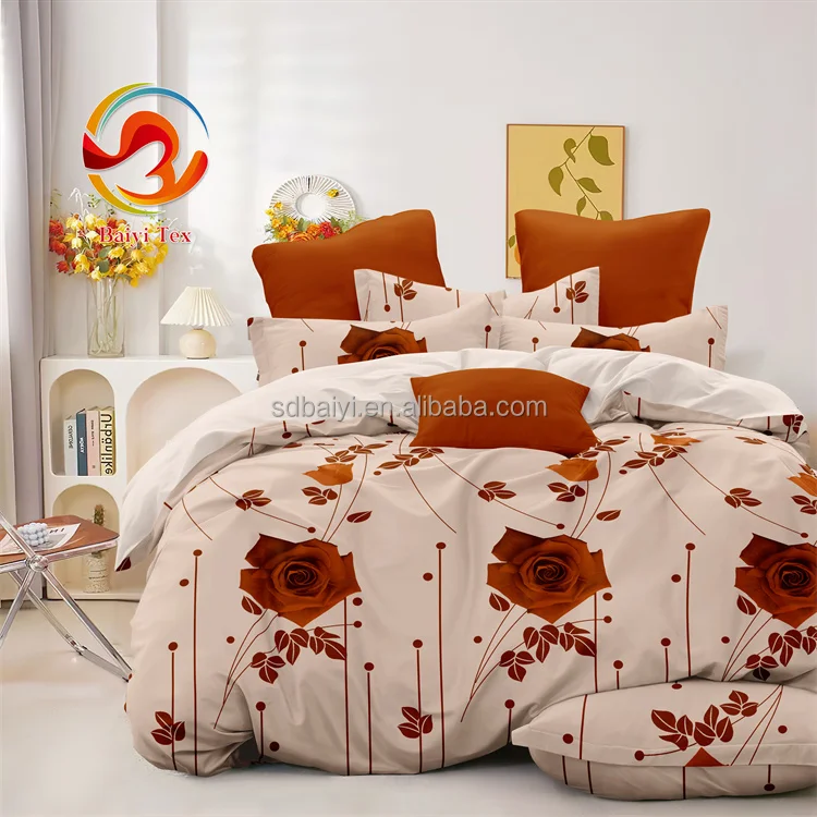 Wholesale OEM flower printing sheets bedding set 100% polyester microfiber high quality bed sheet set pillowcase For Sale
