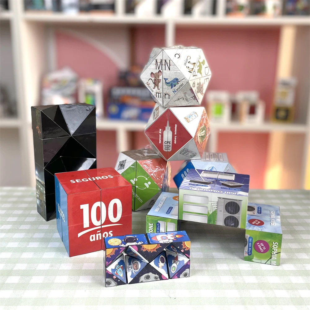 Kids Advertising Photo Puzzle Shape Shifting Space Transforming Changeable Fidget 3D Infinity Geometry Magnetic Magic Cube