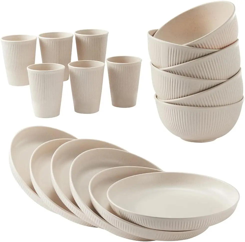 Wheat Straw Dinnerware Sets Unbreakable Reusable Set Kitchen Cups Plates and Bowls Sets Dishwasher Microwave Safe Plates