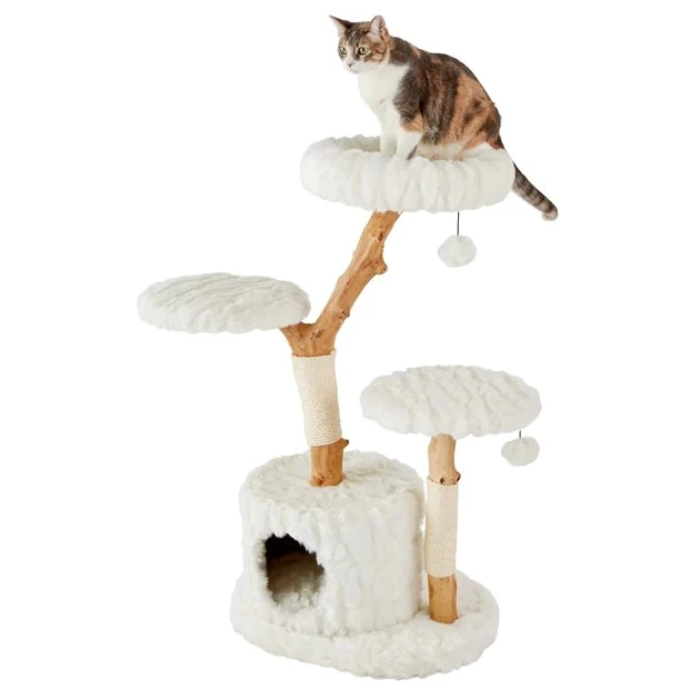 2 In 1 Unique Cover Cave Toy Pet Bed Tall Modern Cat Tree Scratching Tower For Cats