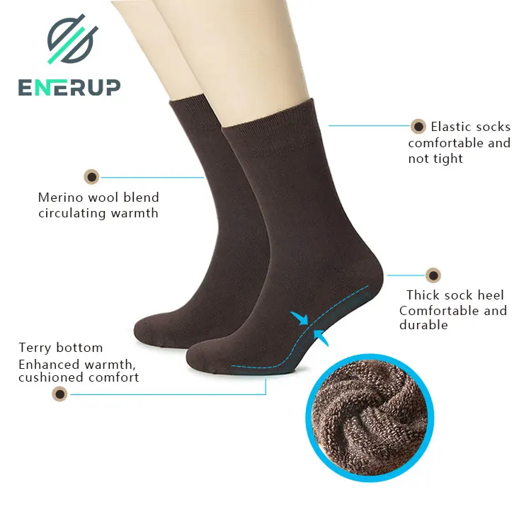 Enerup costom merino wool socks crew mid-calf winter warm heavy socks men women moisture wicking socks