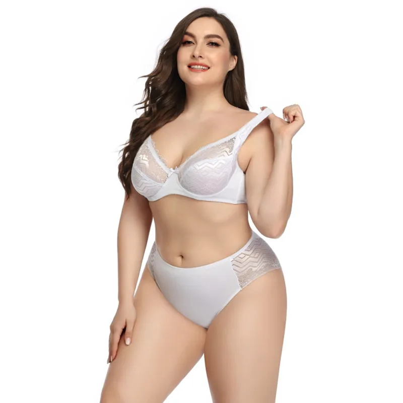 4XL Ultra-Thin Comfortable Daily Big Cup Plus Size bra and panties sets Sexy Women Underwear For Fat Girls