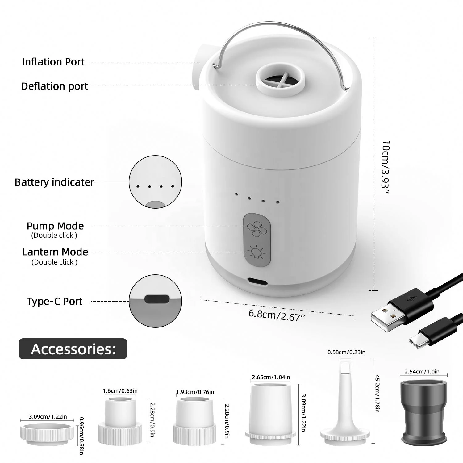 4-in-1 Electric Mini Pump Wholesale Portable Multi-functional Air Pump for Inflate Deflate Mattress Pillow Camping