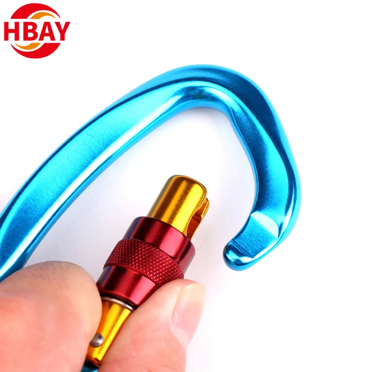 Factory Custom 25kn climbing hook keychain custom Aluminum D Shape Hammock Carabiner For Camping clip