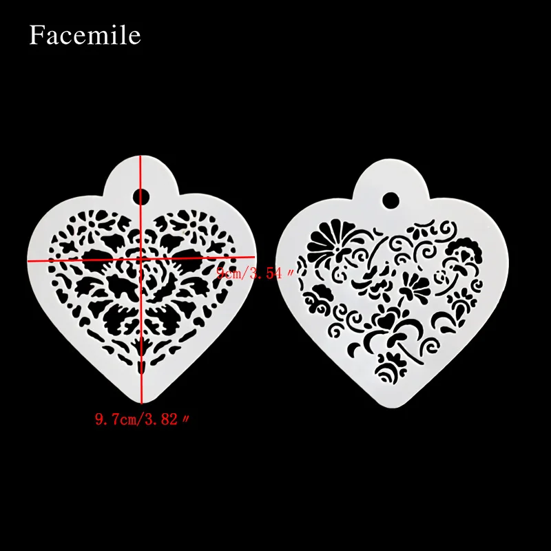 2PCS Flower Heart Fondant Stencil Set Cake Decorating Tool Lace Side Stencil Set template For Cake Cookie Coffee