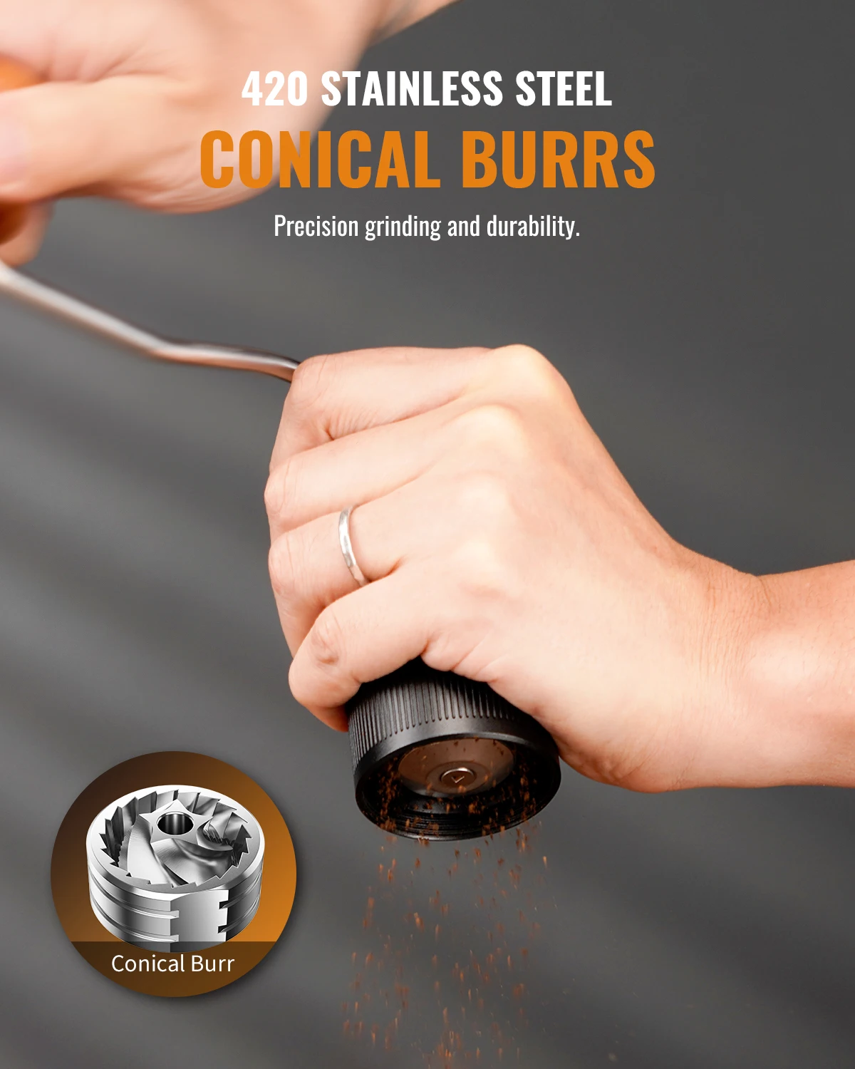 SHARDOR Aluminum Alloy Conical Burr Manual Coffee Bean Grinder Double Bearing Positioning Office Home Camping Grinder