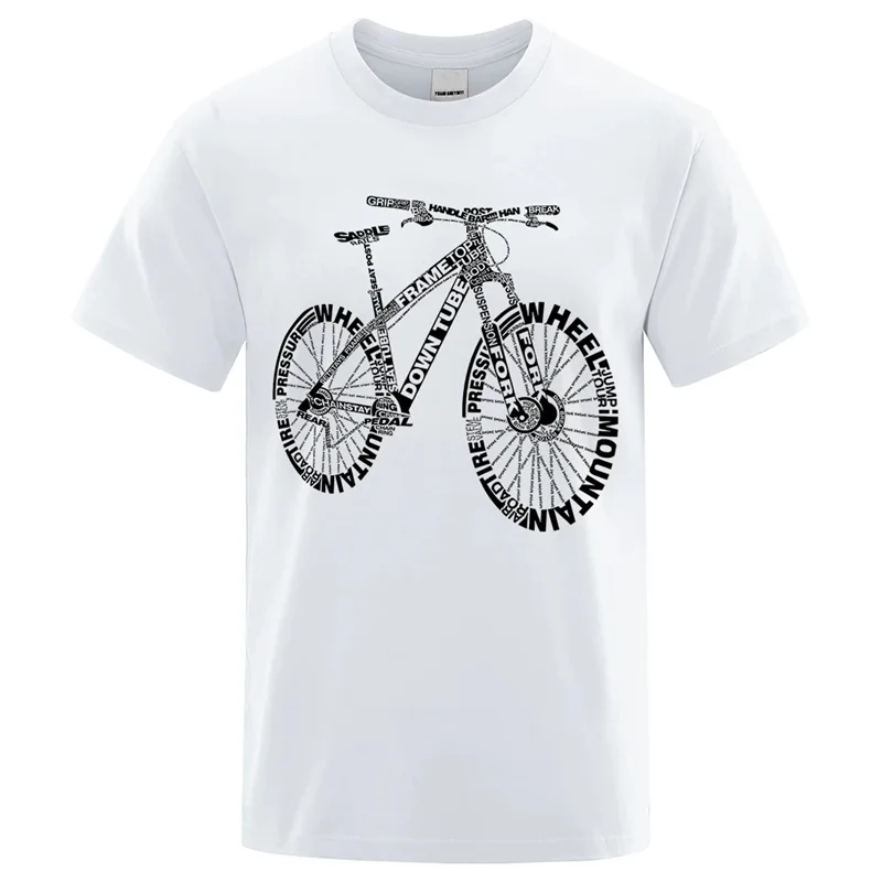 Alphabet Style Mountain Bike Funny Print T-Shirts Men Summer Breathable Short Sleeves Loose Oversized Vintage Tee Clothes Unisex