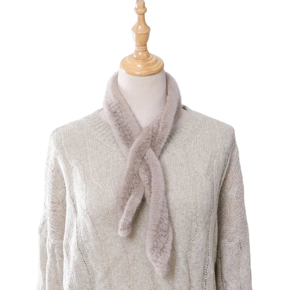 Женский Длинный шарф ручной вязки, теплый вязаный шарф из натурального меха норки, зима 2021