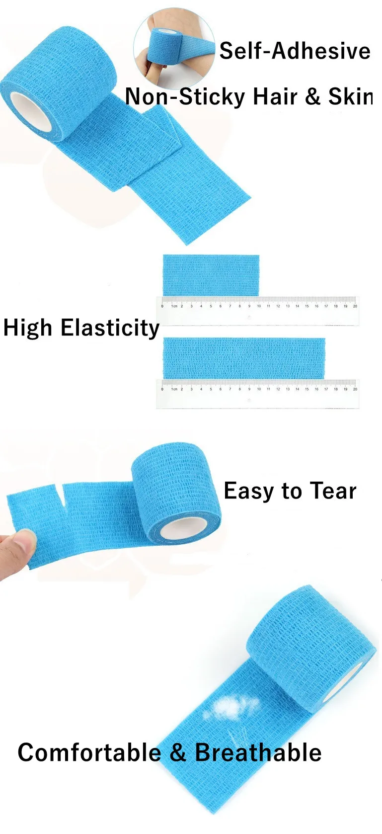 Hospital grade medical sports wound support dressing custom print colored self adhesive vet wrap cohesive elastic bandage