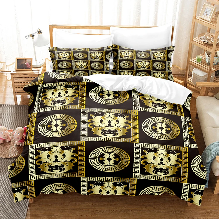 Greek Key Geometric King Size Modern Luxury Summer 3 Pieces Bedding Comforter Sets